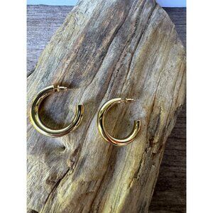 Gold-Plated Sterling Chunky Hoop Earrings For Women 1.5" Diameter 6.78g